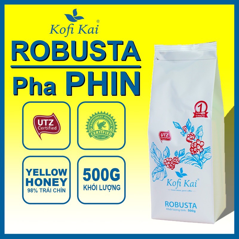 Cà phê nguyên chất bột pha phin Robusta loại 1 Kofi Kai 500g